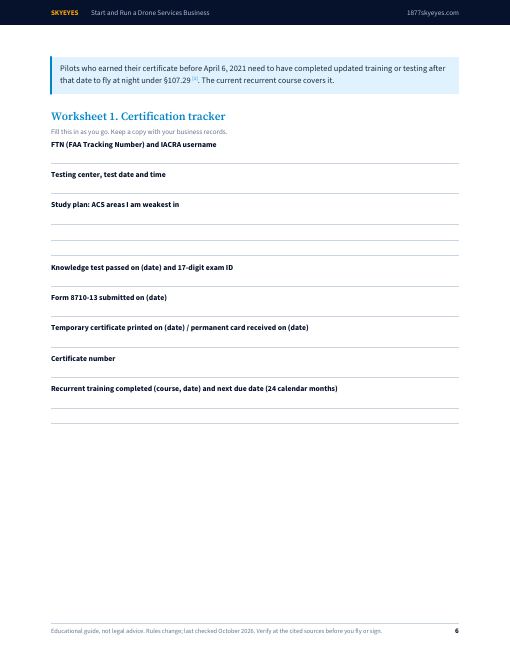 Sample page: certification tracker worksheet