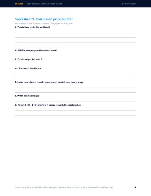 Sample page: cost-based price builder worksheet
